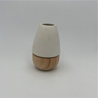Vase auf Holzfuss,Porzellan 11x16,5cm weiß-natur
