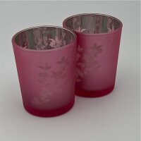 Teelichtglas 2 Stück 7x8cm, pink-silber