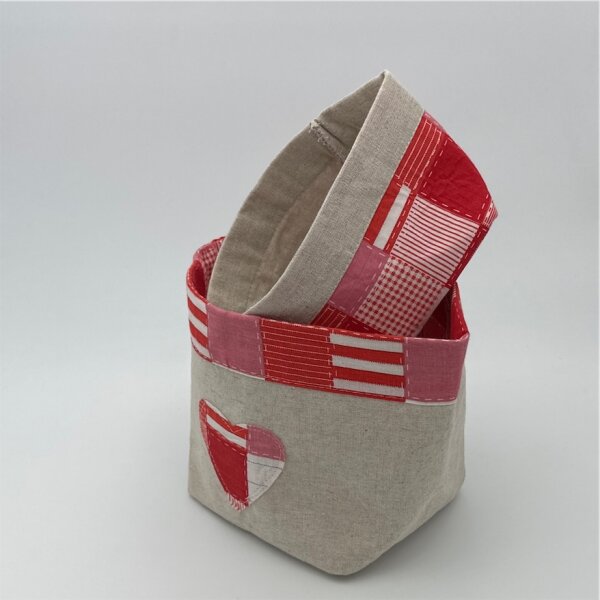 Beutel S/2, Stoff in Patchworklook 16.5/9.5cm, rot-creme gemustert