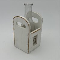 Holz-Stiege mit 1 Glasflasche weiss 18,7 cm
