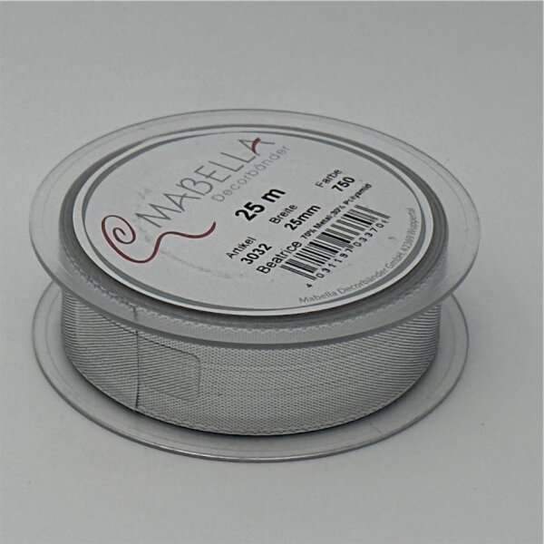 Band Beatrice 25 MM silber,25 Mtr